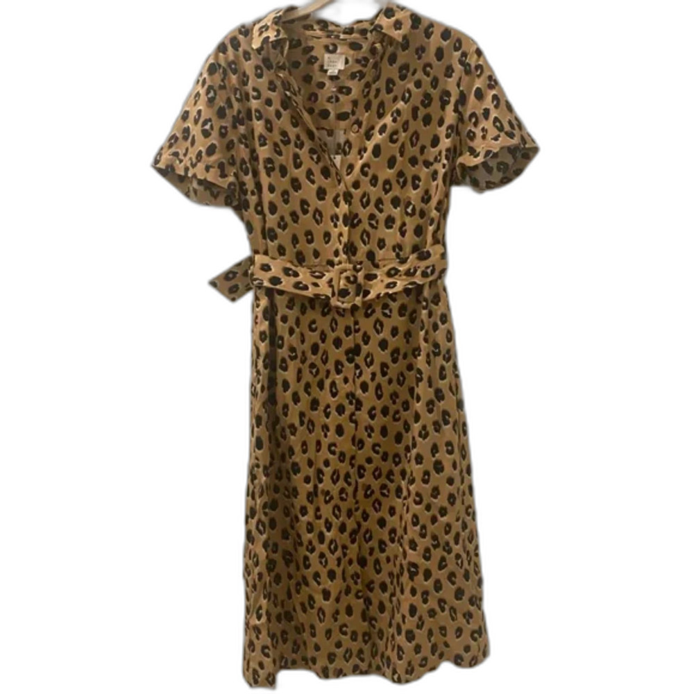 A New Day Women's XS Cheetah Print Belted Midi Shirt Dress Brown Leopard Satin - Picture 3 of 7